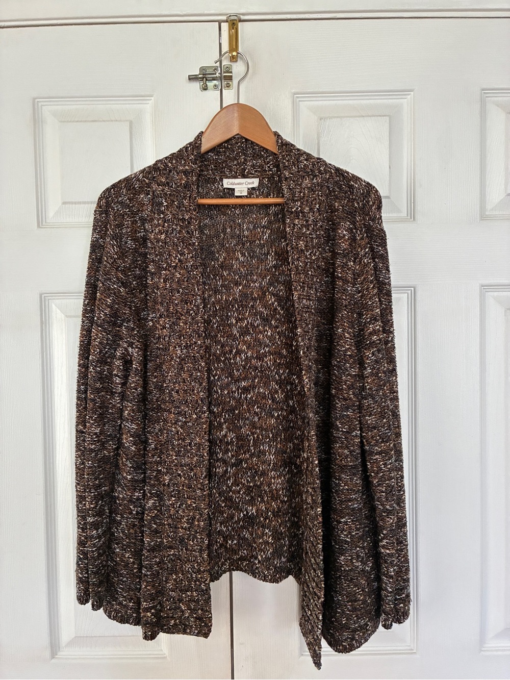 Coldwater Creek cardigan sweater marled brown textured knit fabric